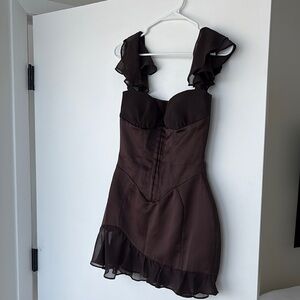 House of CB Chocolate Mini Dress with Ruffle Straps